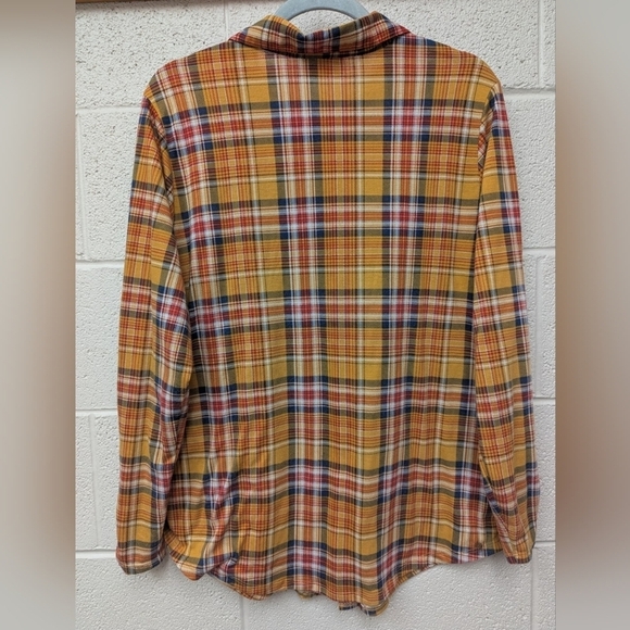 Bobbie Brooks 1X plus flannel look button down shirt in mustard - Picture 2 of 9